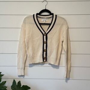 Heartloom Clarken Contrast Cardigan Size XS White Navy Brown Buttons Coastal